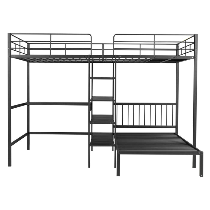 Full Over Twin Bunk Bed With Built In Desk, Shelves And Ladder - Black