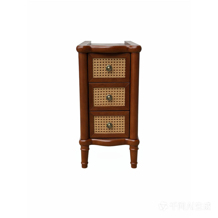 Narrow Side Table With 3 Drawers, Nightstand For Bedroom - Walnut