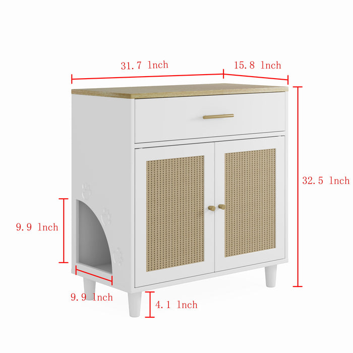Cat Litter Box Enclosure With Scratch Pad, Hidden Litter Box Furniture, Wooden Pet House Sideboard, Storage Cabinet, Fit Most Cat And Litter Box, For Living Room Bedroom Office - White / Light Brown