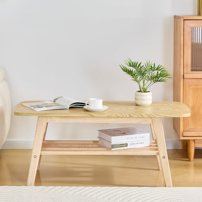 Coffee Table With Double Layer Storage For Living Rooms - Wood