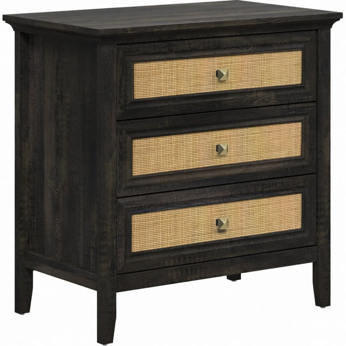 Nightstand With 3 Drawers, Tall End Table - Brown