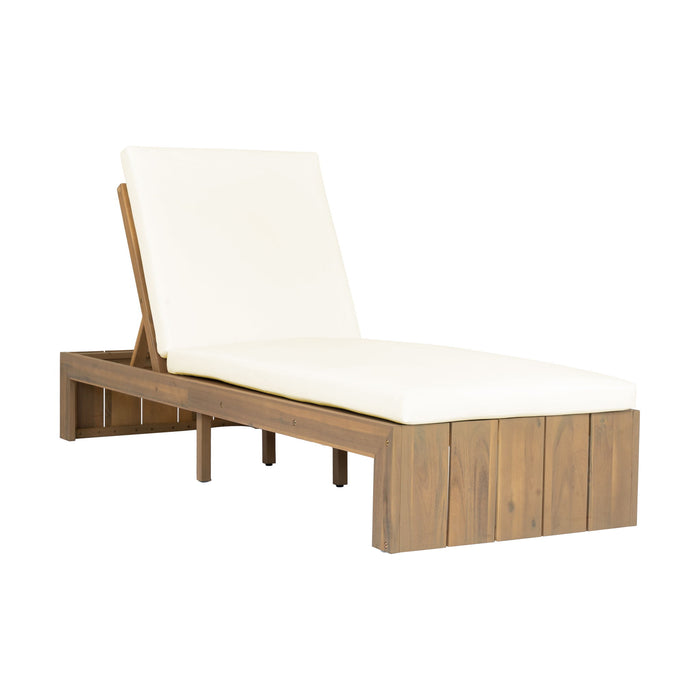 Adjustable Outdoor Chaise Lounge Patio Recliner - Beige / Light Teak