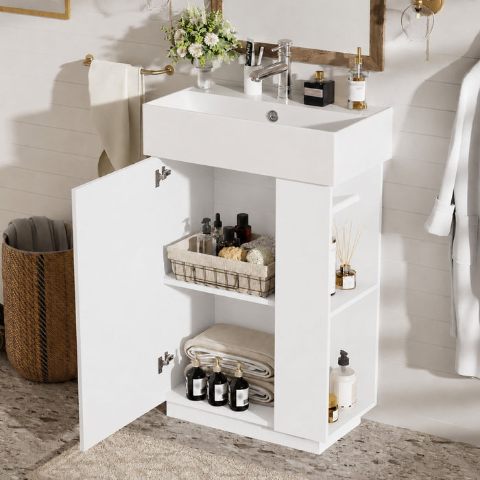 Bathroom Vanity With Sink, Freestanding Wood Grain Cabinet With Storage