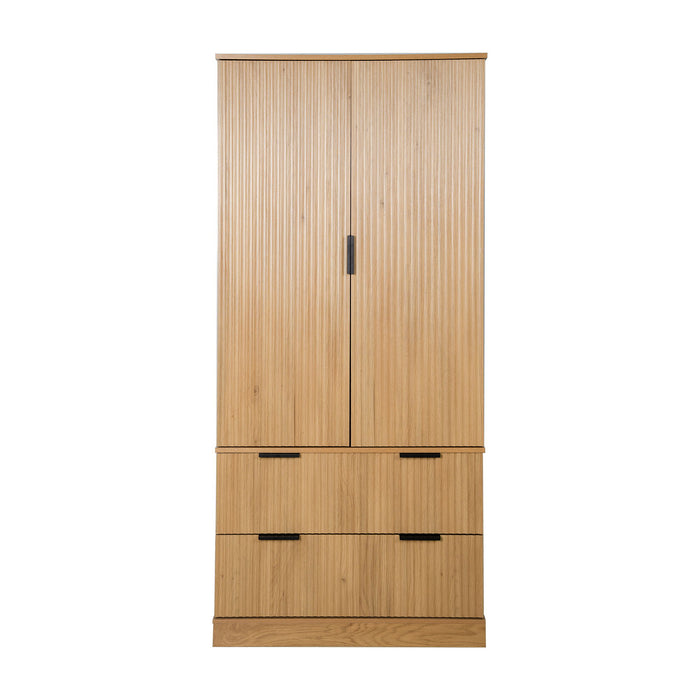 Fluted Kitchen Pantry Cabinet With 2 Large Drawers & 8 Door Spice Rack Freestanding Storage Organizer - Oak