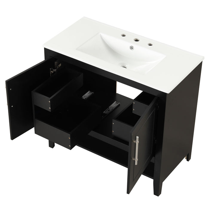 36" Bathroom Vanity With Sink, Frame Cabinet With Doors And Drawers - Black