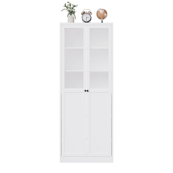Tall Metal Kitchen Pantry Cabinet With Adjustable Shelves And Silent Magnetic Doors - White