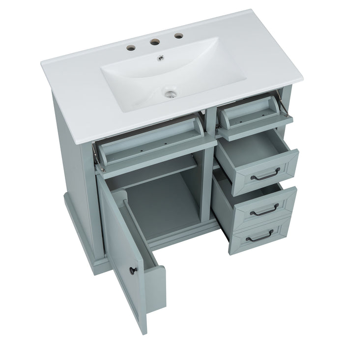 36" Bathroom Vanity With Sink, 2 Tip Out Drawers, Soft Close Hinges