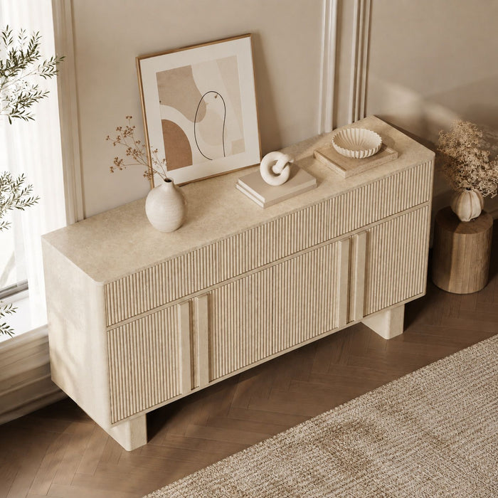 Sideboard Buffet Cabinet With 3 Drawers And 4 Doors For Dining Room
