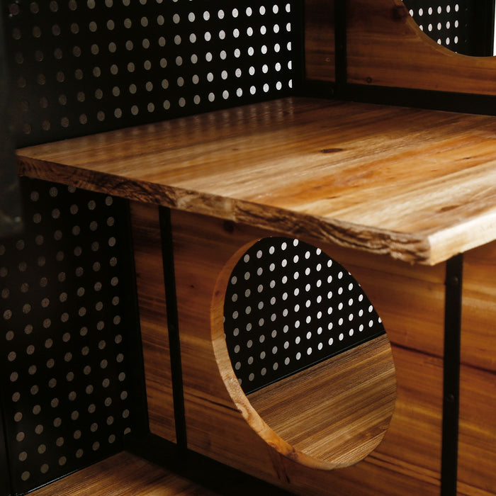 Modern Spacious Cat House With Tempered Glass And Iron Frame For Living Room - Black / Brown