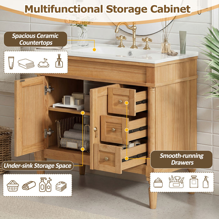 Modern Bathroom Vanity With Ceramic Sink, Soft Close Doors, Adjustable Shelves