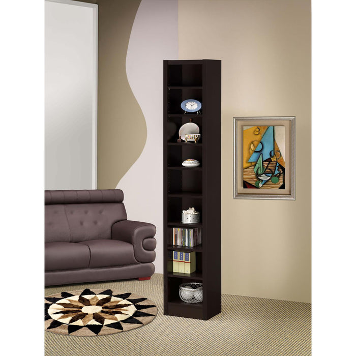 Rectangular Bookcase Tall Slim Storage With 9 Shelves - Brown