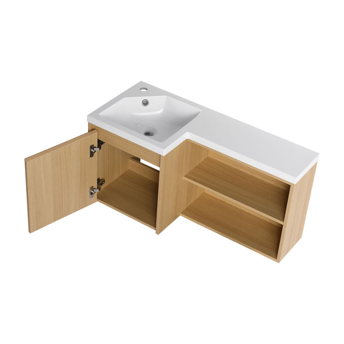 L-Shaped Wall Mounte Floating Bathroom Vanity With Integrated Sink