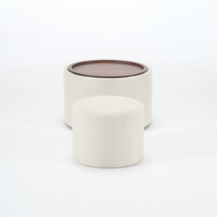 Nesting Ottomans, Round Coffee Table & Bench With Tray (Set of 2)