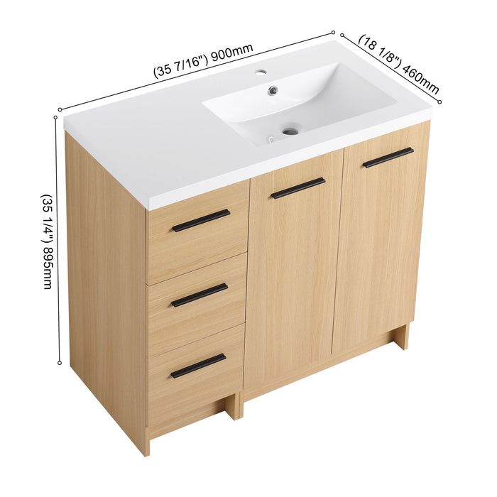 Freestanding Bathroom Vanity Set With Tall Linen Cabinet, 3 Drawers And Large Storage, Single Sink