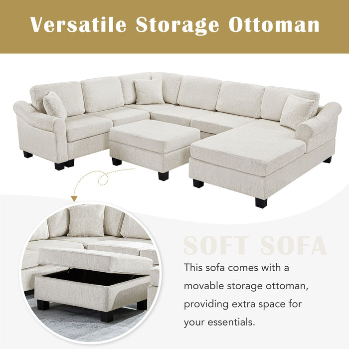 Contemporary U - Shaped Sectional Sofa With Movable Storage Ottoman