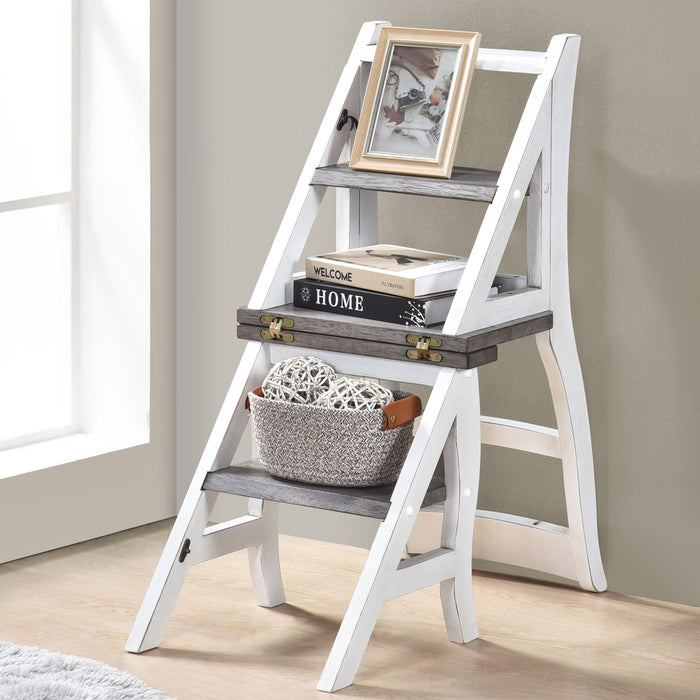 Solid Wood Foldable Ladderchair Dual Purpose Stepladders Step Display Stand Flower Stand Forhome, Library, Kitchen - Antique White / Sandstone