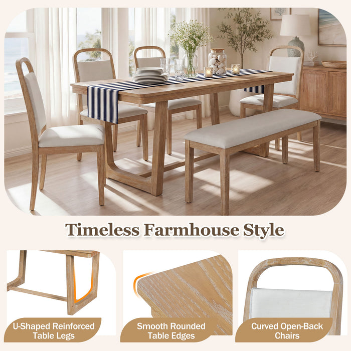 Farmhouse Dining Set With 4 Upholstered Chairs & 1 Bench