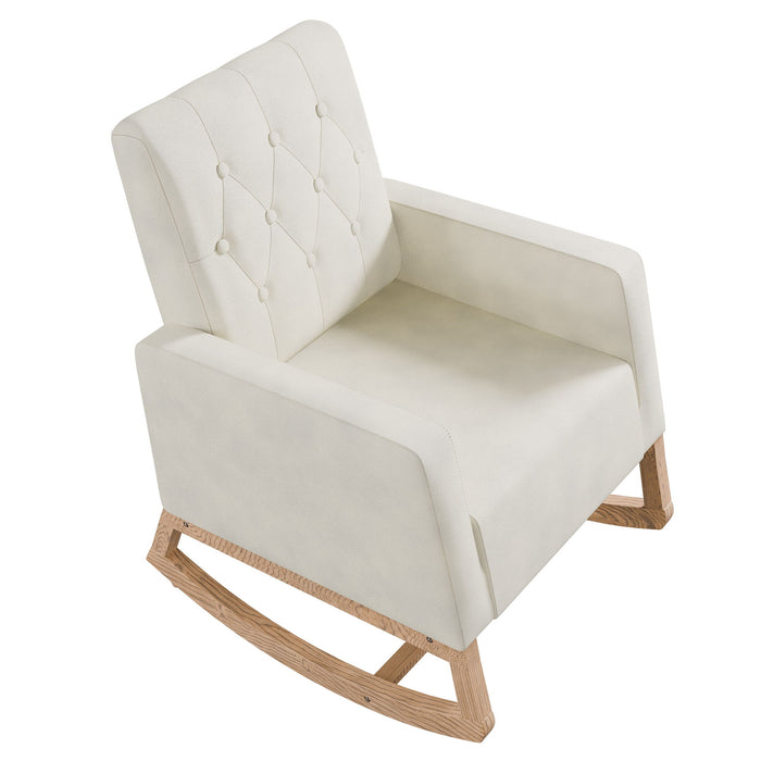 Rocker Chair With Tufted Back - Beige / Ivory