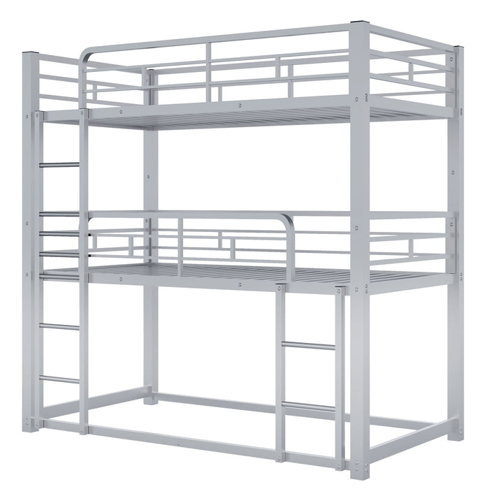 Triple Bunk Bed With Sturdy Construction And Space Saving Design