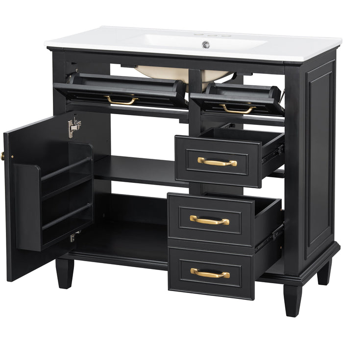 Modern Bathroom Vanity With Sink Top, Flip Drawers, Adjustable Shelf