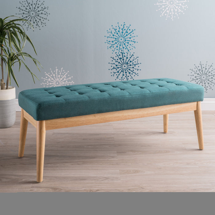 Vibratory - Button Tufted Upholstered Ottoman With Splayed Wooden Legs - Teal / Natural