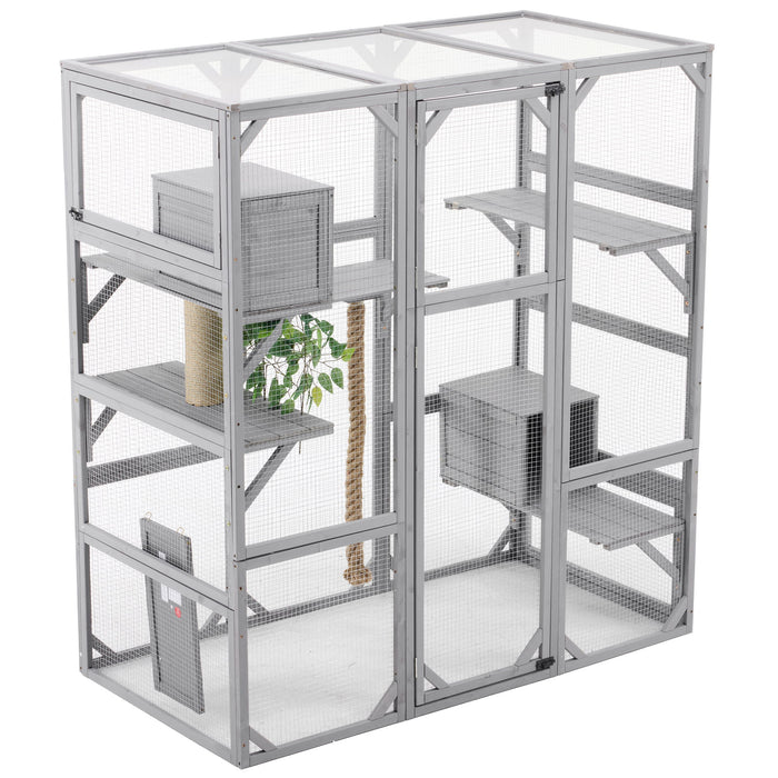 Outdoor Cat House, Diy Cat Enclosure Catio With Double Enter Doors