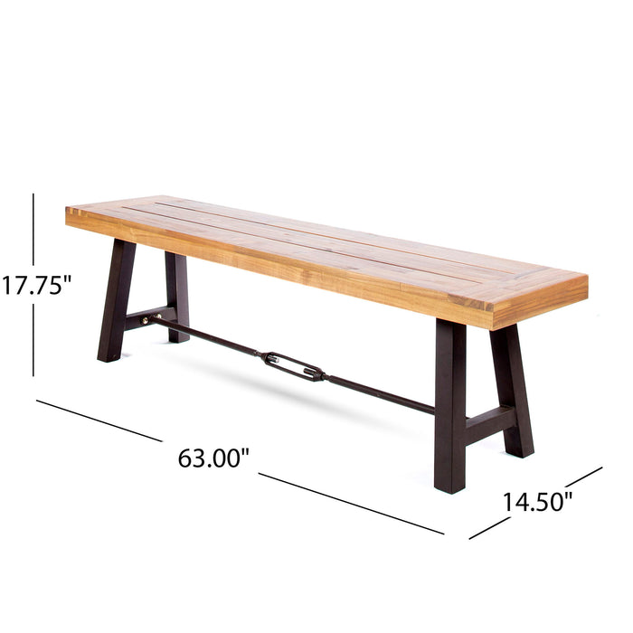 3 Piece Outdoor Dining Set, Rectangular Patio Table & 2 Benches - Black / Teak