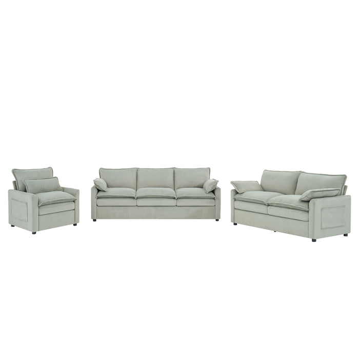 Modern Sofa Set With Double Layer Cushion And Side Storage Pockets