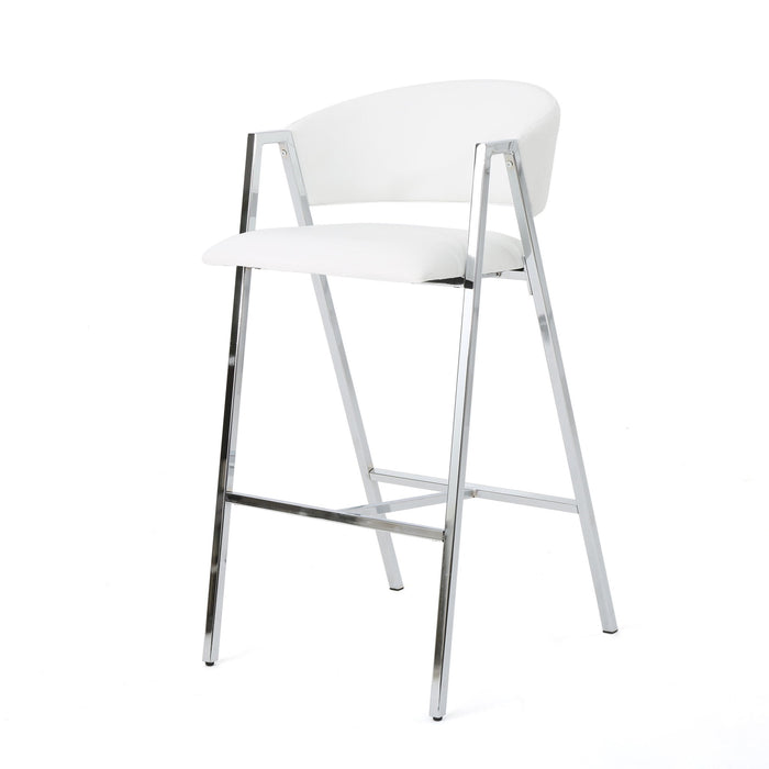 Modern Bar Stools With Low Back And Arms And Durable Metal Frame (Set of 2) - Ivory