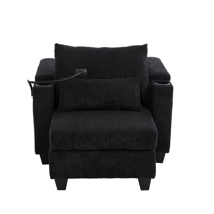 Convertible Chaise Lounge Sofa Chair With USB Ports, Cup Holders, Phone Holder And Storage