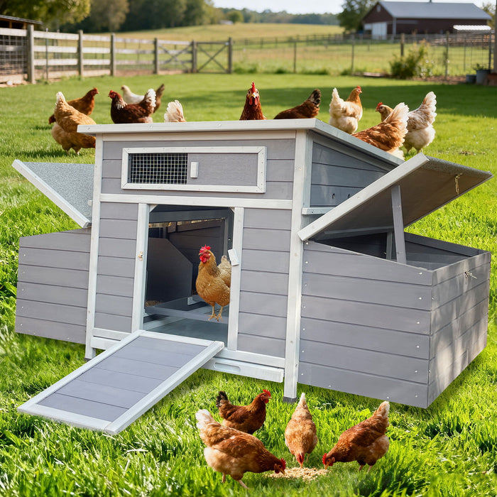 Chicken Coop, Large Outdoor Hen House With Run And Nesting Box Poultry Cage, Rabbit Hutch - Gray