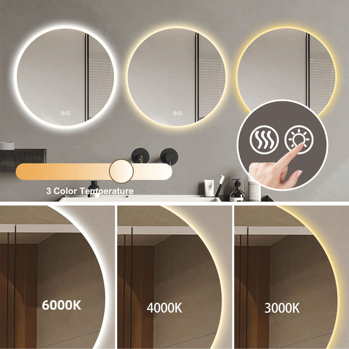 Round LED Bathroom Mirror With Adjustable Lights, Anti Fog & Dimmable For Home Decor - Silver