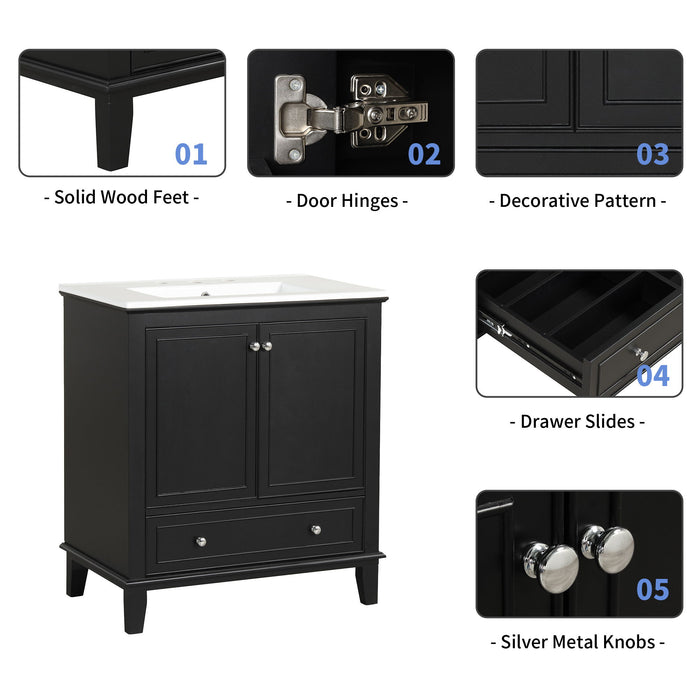 30" Bathroom Vanity With Sink Combo, Multi Functional Bathroom Cabinet With Doors And Drawer - Black