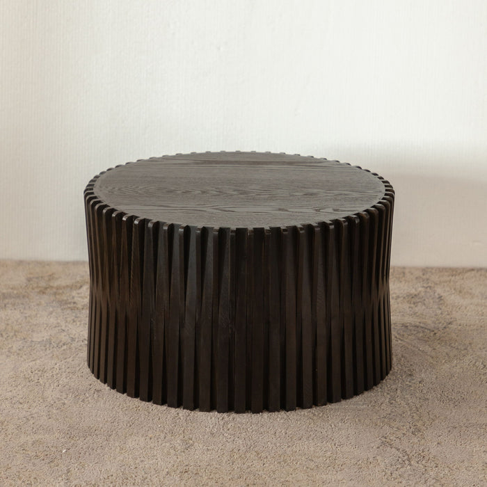 Cylindrical Coffee Table With Vertical Texture Relief