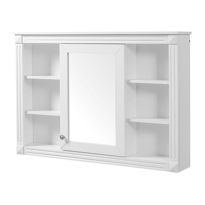 Wall Mounted Bathroom Storage Cabinet With Mirror, Medicine Cabinet With 6 Open Shelves And Adjustable Interior - White