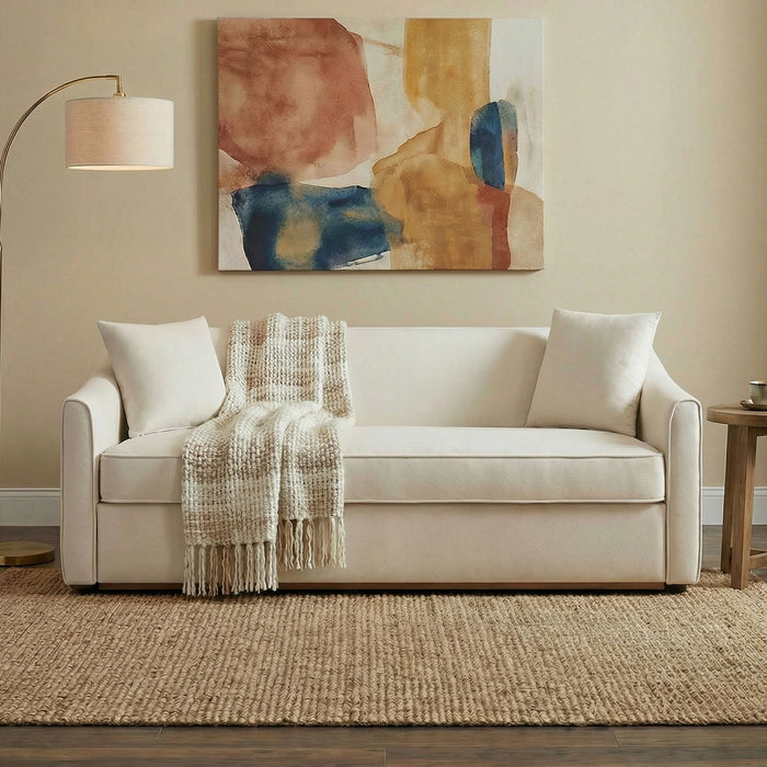 3 Seater Sofa With Wrap Around Armrests And Throw Pillows