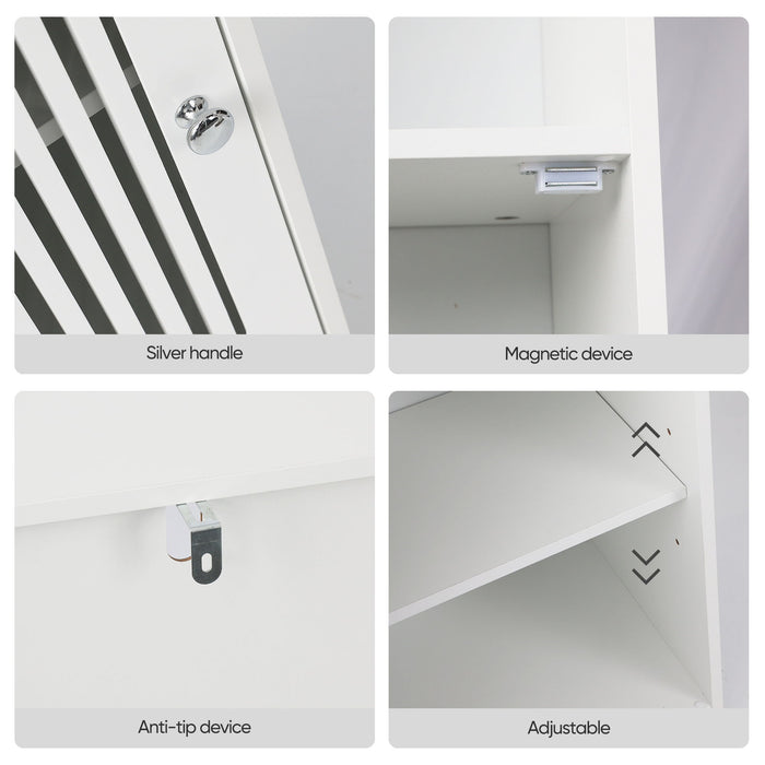 Louvered Door Bathroom Low Cabinet With Multi Layer Storage - White