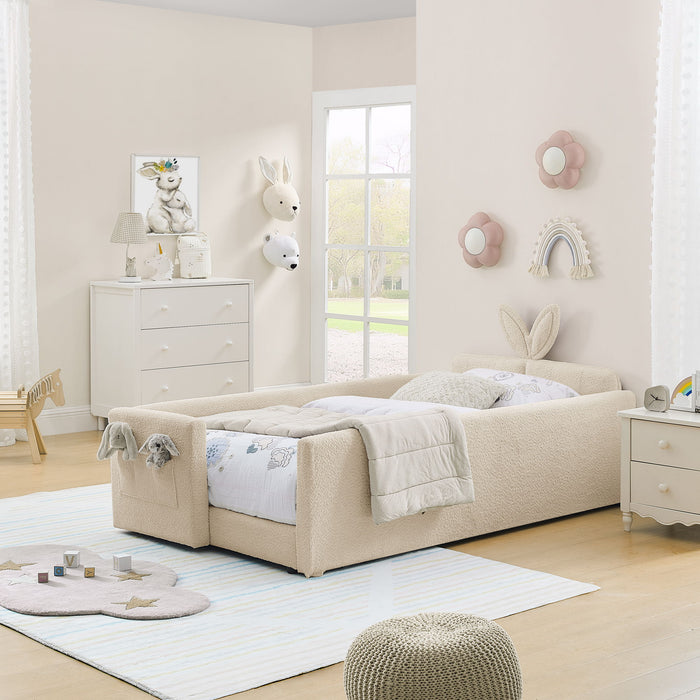 Cute Rabbit Ear Upholstered Platform Bed Frame With Safety Rail