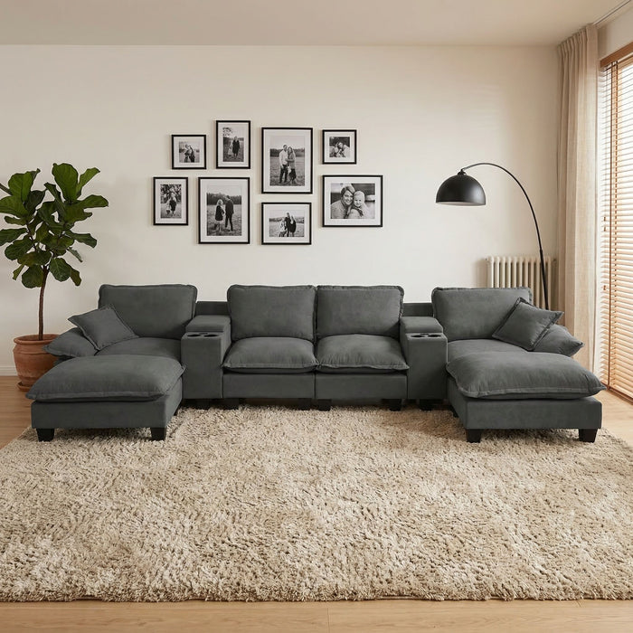 Modular Cloud Couch Sofa With Cup Holders & Storage, USB Port