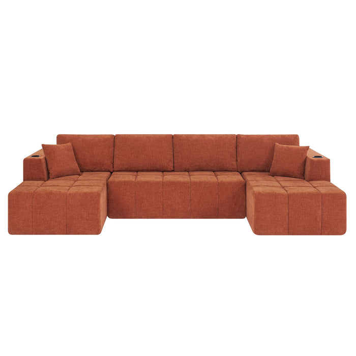 U - Shaped Sectional Sofa, Cup Holders & Side Pockets For Living Room