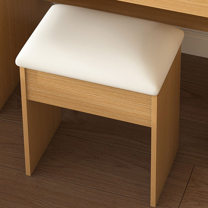 Vanity Table With LED Mirror, Power Outlet, Hairdryer Holder & Padded Stool, Compact Dressing Desk For Small Bedrooms - Wood