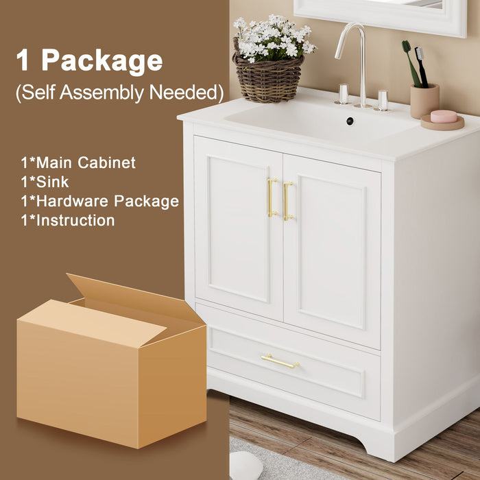 Bathroom Vanity With Sink, 1 Divided Drawer And 2 Soft Close Doors With Double Shelf