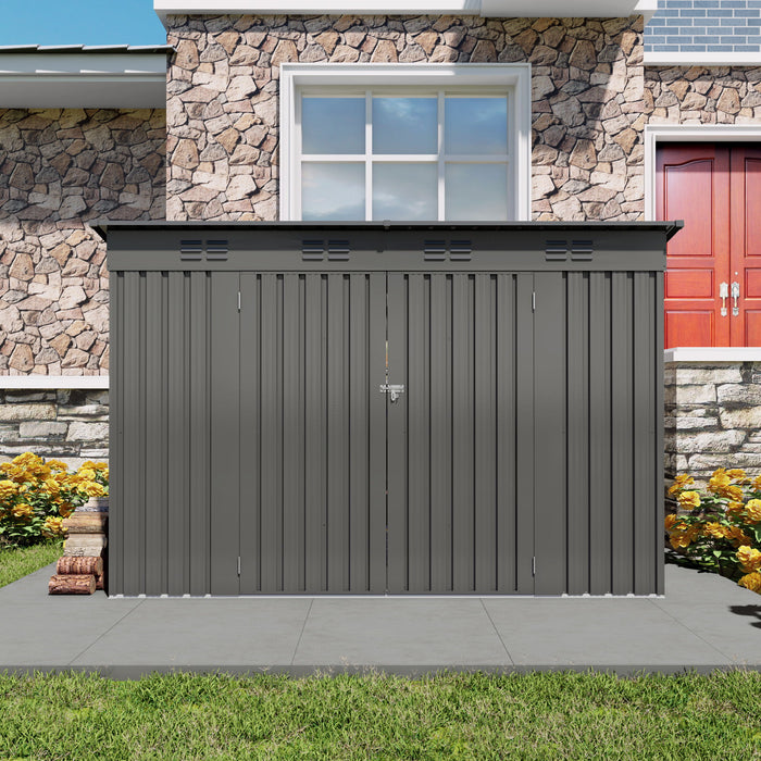 Outdoor Storage Shed 4 X 9 Ft With Sloping Roof And Vents For Garden And Patio - Gray