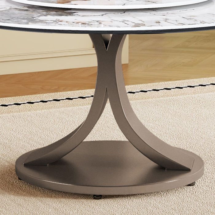 Round Dining Table With 360° Rotating Lazy Susan Scratch & Heat - Dark Purple / White