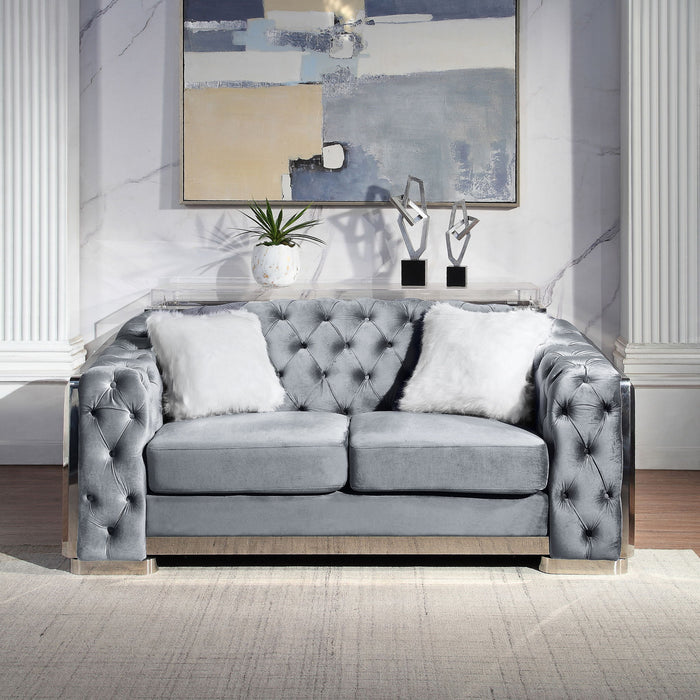 2 Seater Loveseat Sofa With Button Tufted Diamond Grid & 2 Pillows For Living Room