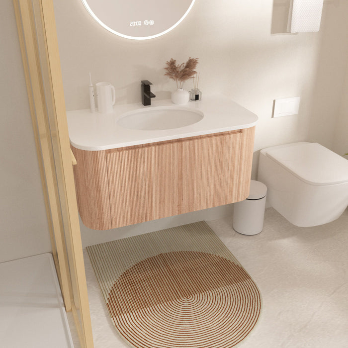 Arcora - Wall Mounted Bathroom Vanity With Curved Design - Natural Wood