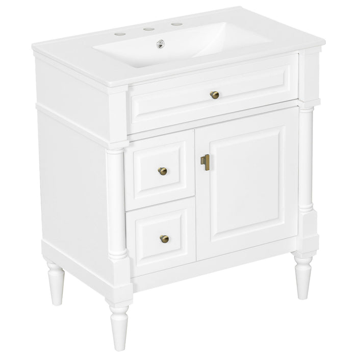 Modern Bathroom Vanity With Sink, Freestanding Cabinet With Flip Drawer & Adjustable Shelf
