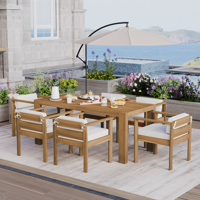 Rustic Patio Dining Set For 6 With Removable Cushions