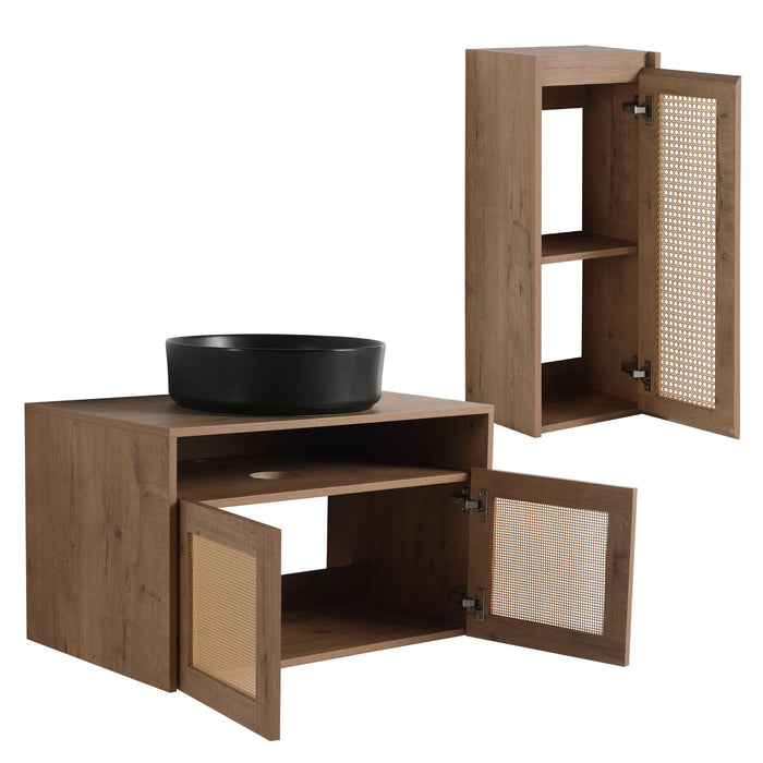 Bathroom Vanity With Art Sink And Side Cabinet, Float Mounting Design