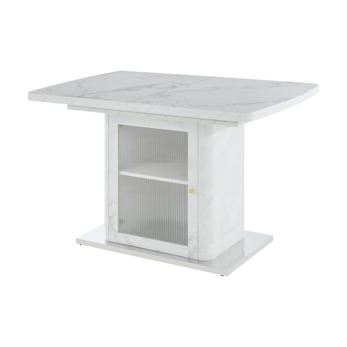 Modern Rectangle Dining Table With Stretchable Top, Storage Cabinet